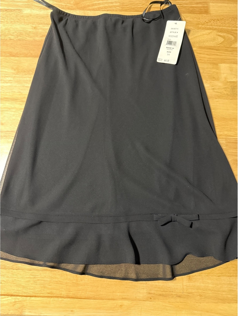 Women’s MSK Black Chiffon Ruffle Hem Midi Skirt Size 14 NWT
